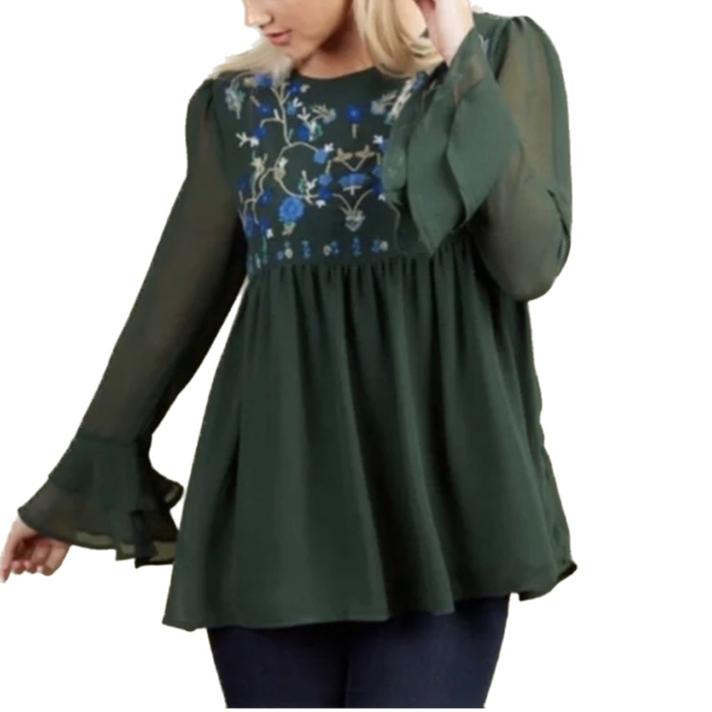 Altar'd State Green Embroidered Blouse